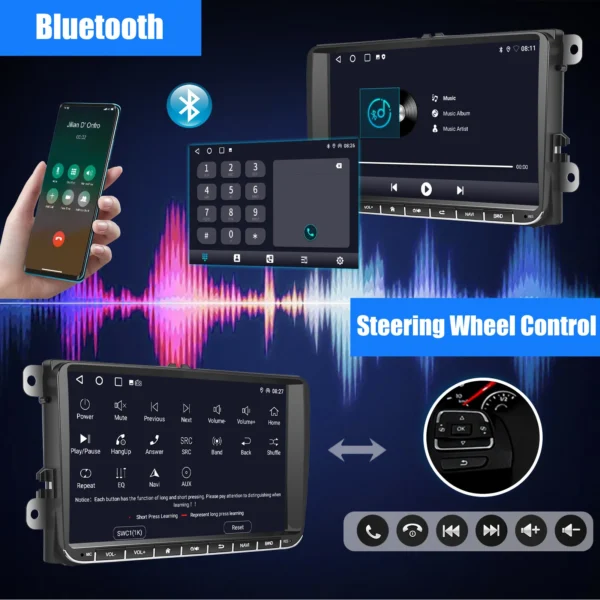 GARNAV 9" Android 14 4G+64G Wireless Carplay Car Stereo GPS NAVI WIFI RDS FM BT EQ for VW Golf 5 6 Passat Polo Touran Tiguan Caddy EOS - Image 4