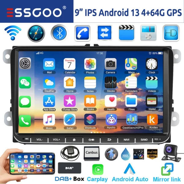 GARNAV 9" Android 14 4G+64G Wireless Carplay Car Stereo GPS NAVI WIFI RDS FM BT EQ for VW Golf 5 6 Passat Polo Touran Tiguan Caddy EOS - Image 9