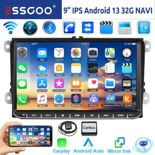 GARNAV 9" Android 14 4G+64G Wireless Carplay Car Stereo GPS NAVI WIFI RDS FM BT EQ for VW Golf 5 6 Passat Polo Touran Tiguan Caddy EOS - Image 7