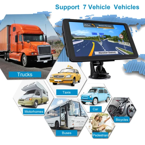 GARNAV 7 Inch Car GPS Navigation FM Transmitter HD TFT Touch Screen HD GPS Device EU AU US Map Vehicle GPS Navigator 256MB+8G - Image 4