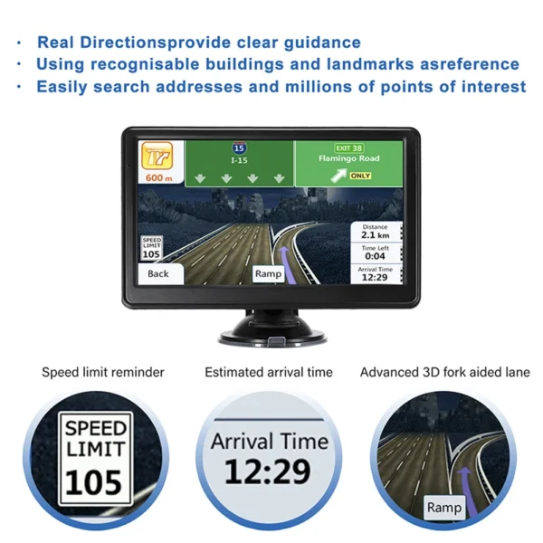 GARNAV 7 Inch Car GPS Navigation FM Transmitter HD TFT Touch Screen HD GPS Device EU AU US Map Vehicle GPS Navigator 256MB+8G - Image 5