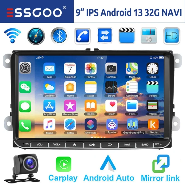 GARNAV 9" Android 14 4G+64G Wireless Carplay Car Stereo GPS NAVI WIFI RDS FM BT EQ for VW Golf 5 6 Passat Polo Touran Tiguan Caddy EOS - Image 8